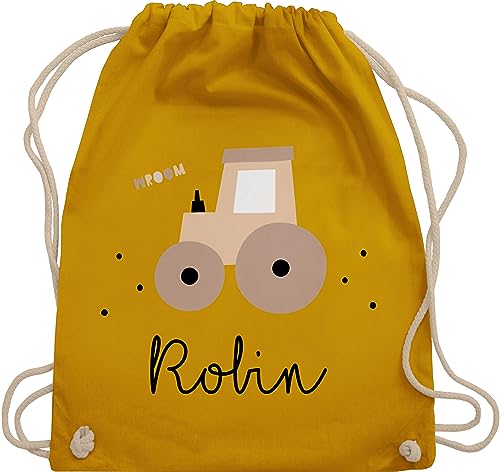 Turnbeutel Rucksack - Süßer Traktor Trecker Schlepper Bulldog - Unisize - Senfgelb - personalisierte geschenke kinder stoffbeutel für kindergarten traktoren stoffrucksack von Geschenk mit Namen personalisiert by Shirtracer