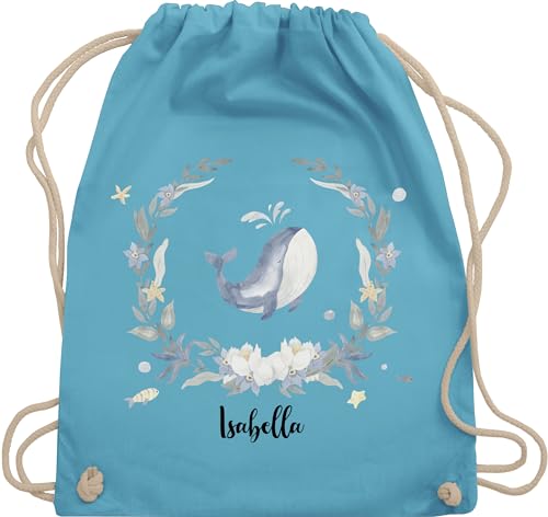 Turnbeutel Rucksack - Süßer Wal Walfisch - Unisize - Hellblau - kindergarten wale walen jungen buckelwal name dem und personalisierte von Geschenk mit Namen personalisiert by Shirtracer