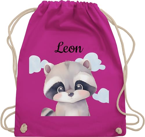 Turnbeutel Rucksack - Süßer Waschbär personalisiert I Geschenk für Kinder mit Name I Waschbär Kindermotiv I Waschbären Geschenk Ideen I Raccoons - Unisize - Fuchsia - beutel von Geschenk mit Namen personalisiert by Shirtracer
