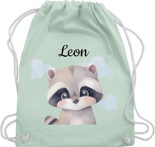Turnbeutel Rucksack - Süßer Waschbär personalisiert I Geschenk für Kinder mit Name I Waschbär Kindermotiv I Waschbären Geschenk Ideen I Raccoons - Unisize - Pastell Grün - beutel von Geschenk mit Namen personalisiert by Shirtracer