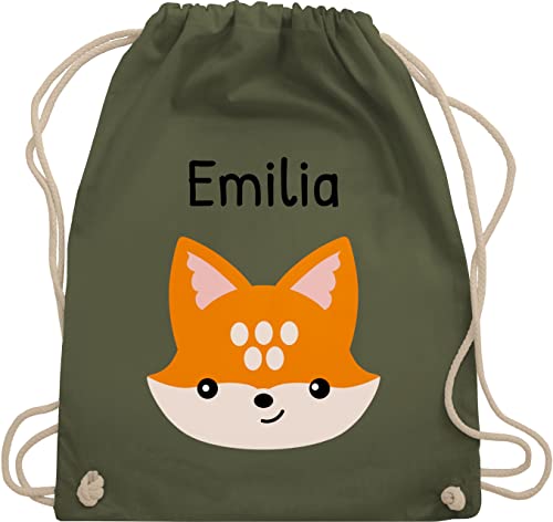 Turnbeutel Rucksack - Süßer schlauer Fuchs - Unisize - Olivgrün - beutel wechselwäsche kindergarten motiv name tasche kinder fuchsmotiv rucksäcke mädchen turnbuetel stoffbeutel juterucksäcke von Geschenk mit Namen personalisiert by Shirtracer