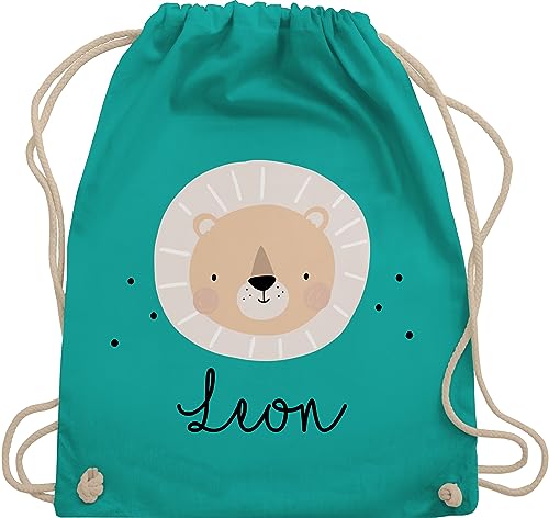 Turnbeutel Rucksack - Süßes Löwenmotiv Löwe Löwen König der Tiere - Unisize - Türkis - personalisierter beutel wechselkleidung personalisierte kindergartentasche tier leon stoffrucksack von Geschenk mit Namen personalisiert by Shirtracer