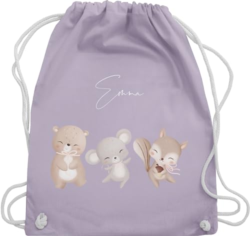 Turnbeutel Rucksack - Tiere - Bär Maus Eichhörnchen süße Waldtiere mit Name - Unisize - Pastell Lila - personalisierte beutel kindergarten personalisierter stoffbeutel kinder tier tierfiguren von Geschenk mit Namen personalisiert by Shirtracer