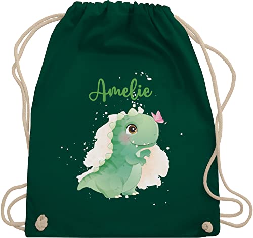 Turnbeutel Rucksack - Tiere - Dino Saurier Dinos Dinosaurier Urzeittier - Unisize - Dunkelgrün - wechselwäsche beutel kita tasche wechselkleidung kindergarten personalisierte rucksäcke kinder von Geschenk mit Namen personalisiert by Shirtracer