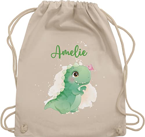 Turnbeutel Rucksack - Tiere - Dino Saurier Dinos Dinosaurier Urzeittier - Unisize - Naturweiß - personalisierte geschenke urzeittiere beutel sportbeutel kinder schlafbeutel kindergarten tier name von Geschenk mit Namen personalisiert by Shirtracer