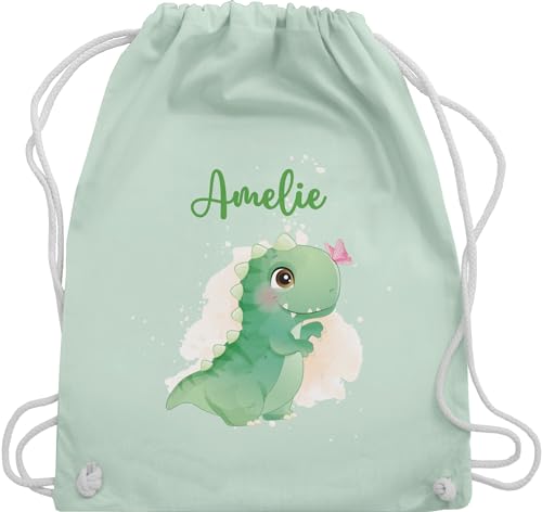 Turnbeutel Rucksack - Tiere - Dino Saurier Dinos Dinosaurier Urzeittier - Unisize - Pastell Grün - wechselsachen beutel kindergarten personalisierte kinder rucksäcke kindergartenrucksack von Geschenk mit Namen personalisiert by Shirtracer