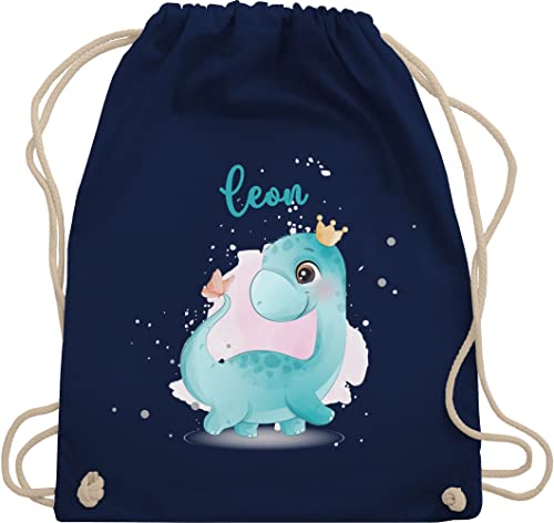 Turnbeutel Rucksack - Tiere - Dinos Saurier Dinosaurier Urzeittier Dino - Unisize - Navy Blau - tier beutel kinder tasche kita name turnsackerl wäschebeutel kindergarten und taschen von Geschenk mit Namen personalisiert by Shirtracer