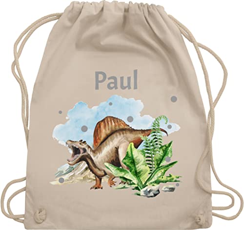 Turnbeutel Rucksack - Dinosaurier Dino - Dinos - Unisize - Naturweiß - beutel kinder name wäschebeutel kindergarten saurier tasche personalisierter wechselbeutel kita tieren sportbeutel junge von Geschenk mit Namen personalisiert by Shirtracer