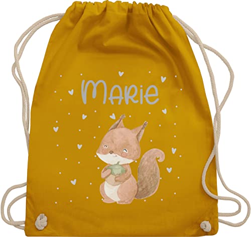 Turnbeutel Rucksack - Tiere - Eichhörnchen Eichhorn Squirrel - Unisize - Senfgelb - stoffbeutel kindergarten kita baumwolle beutel personalisierte geschenke name sportbeutel kinder von Geschenk mit Namen personalisiert by Shirtracer