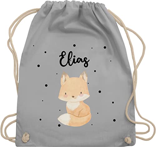 Turnbeutel Rucksack - Tiere - Süßer Fuchs - Unisize - Hellgrau - kindergarten beutel personalisierter stoffbeutel kinder personalisierte geschenke kita rucksackbeutel von Geschenk mit Namen personalisiert by Shirtracer