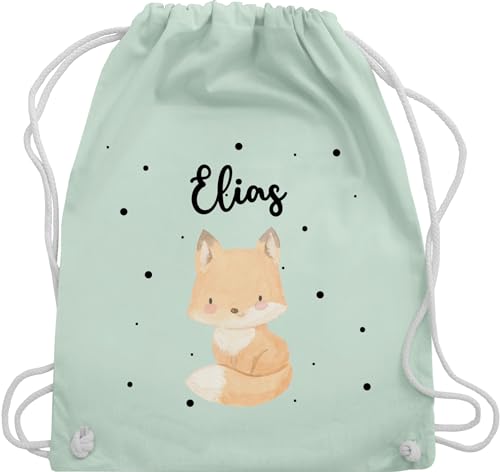 Turnbeutel Rucksack - Tiere - Süßer Fuchs - Unisize - Pastell Grün - kindergarten beutel personalisierter stoffbeutel kinder personalisierte geschenke kita rucksackbeutel von Geschenk mit Namen personalisiert by Shirtracer