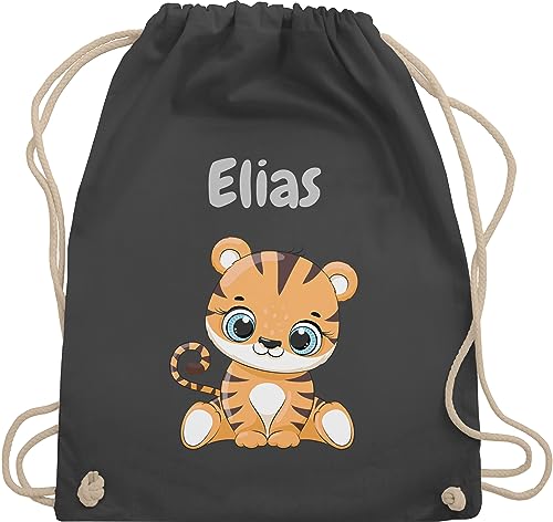 Turnbeutel Rucksack - Tiere - Süßer Tiger Tigers Wildkatze - Unisize - Dunkelgrau - wechselwäsche beutel kita personalisierter stoffbeutel kinder personalisierte geschenke motiv sportbeutel von Geschenk mit Namen personalisiert by Shirtracer