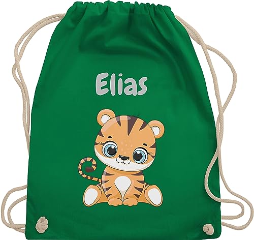 Turnbeutel Rucksack - Tiere - Süßer Tiger Tigers Wildkatze - Unisize - Grün - wechselwäsche beutel kita personalisierter stoffbeutel kinder personalisierte geschenke motiv sportbeutel tasche von Geschenk mit Namen personalisiert by Shirtracer