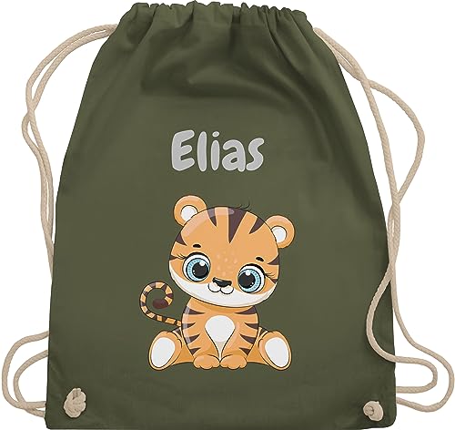 Turnbeutel Rucksack - Tiere - Süßer Tiger Tigers Wildkatze - Unisize - Olivgrün - wechselwäsche beutel kita personalisierter stoffbeutel kinder personalisierte geschenke motiv sportbeutel tasche von Geschenk mit Namen personalisiert by Shirtracer