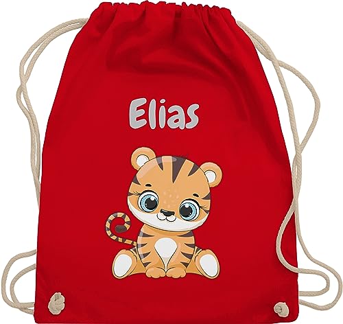 Turnbeutel Rucksack - Tiere - Süßer Tiger Tigers Wildkatze - Unisize - Rot - wechselwäsche beutel kita personalisierter stoffbeutel kinder personalisierte geschenke motiv sportbeutel tasche von Geschenk mit Namen personalisiert by Shirtracer