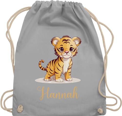 Turnbeutel Rucksack - Tiger mit Namen - Zootiere Tiermotiv - Unisize - Hellgrau - tiger, von Geschenk mit Namen personalisiert by Shirtracer