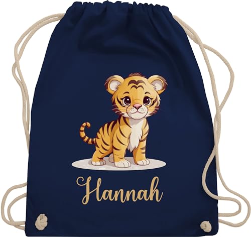 Turnbeutel Rucksack - Tiger mit Namen - Zootiere Tiermotiv - Unisize - Navy Blau - name tiger, tigermotiv baumwolle personalisierte personalisieren motiv geschenke von Geschenk mit Namen personalisiert by Shirtracer