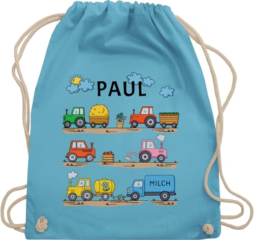 Turnbeutel Rucksack - Traktor - Kindergartenkind Geschenke Trecker Geschenk Traktoren I Bauernhof Geschenkidee Kindergarten - Unisize - Hellblau - stoffbeutel kinder name bulldog beutel kita von Geschenk mit Namen personalisiert by Shirtracer