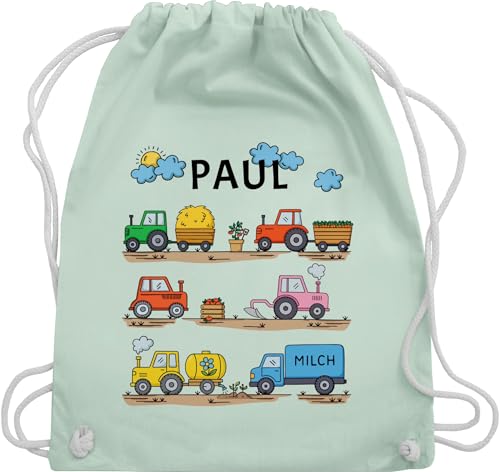 Turnbeutel Rucksack - Traktor - Kindergartenkind Geschenke Trecker Geschenk Traktoren I Bauernhof Geschenkidee Kindergarten - Unisize - Pastell Grün - stoffbeutel kinder name bulldog beutel kita von Geschenk mit Namen personalisiert by Shirtracer