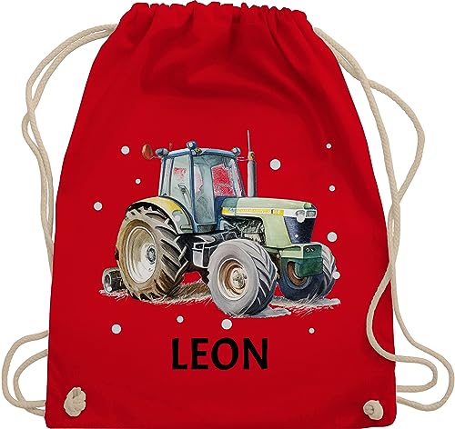 Turnbeutel Rucksack - Trecker Name I Trecker Fan I Traktor Geschenk personalisiert I Geschenk Landwirt - Unisize - Rot - sporttasche kindergarten jungen stoffbeutel wechselkleidung traktoren leon von Geschenk mit Namen personalisiert by Shirtracer