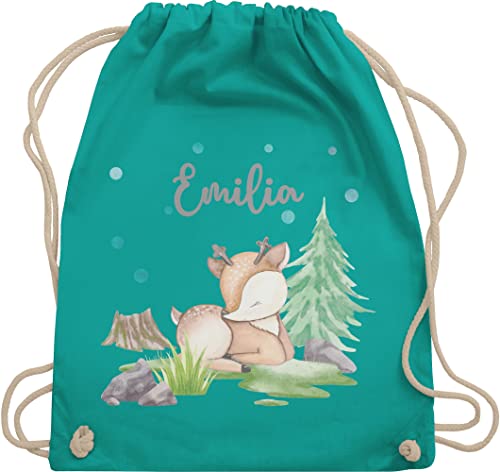 Turnbeutel Rucksack - Waldtier Reh Rehlein - Unisize - Türkis - personalisierte kindergarten beutel schlafbeutel kita kindergartenkind personalisierter kinder junge mädchen personalisiertes jungen von Geschenk mit Namen personalisiert by Shirtracer