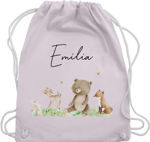 Turnbeutel Rucksack - Waldtiere Tiere Wald Tier Hase Reh Bär Fuchs - Unisize - Pastell Rosa - kindergarten beutel name personalisierter stoffbeutel kinder personalisierte geschenke turnsackerl von Geschenk mit Namen personalisiert by Shirtracer