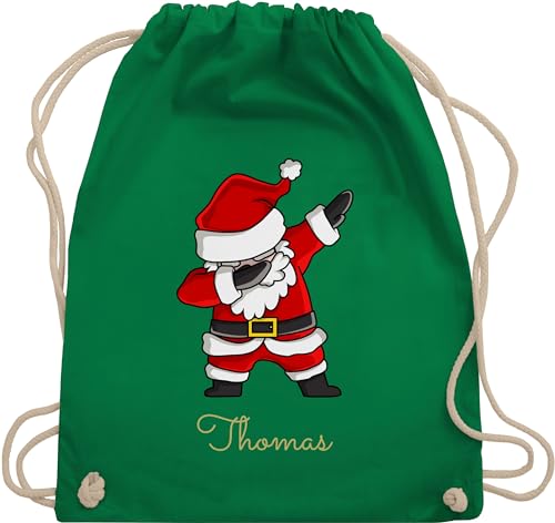 Turnbeutel Rucksack - Weihnachten - Dab Dabbing Weihnachtsmann mit Name I Weihnachtsmotiv - Unisize - Grün - weihnachtsrucksack weinachts tasche weinachten weihnachtliches christmas weihnachts von Geschenk mit Namen personalisiert by Shirtracer