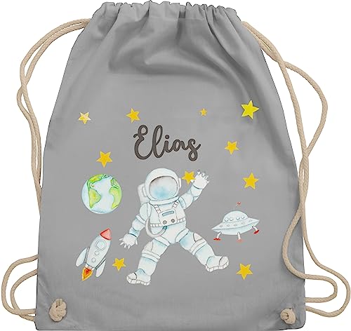 Turnbeutel Rucksack - Weltall - Astronaut Kinder Raumfahrt Weltraum Planet Geschenk - Unisize - Hellgrau - planeten name tasche nasa sternenhimmel kinderturnbeutel rakete turnsäckchen astronauten von Geschenk mit Namen personalisiert by Shirtracer