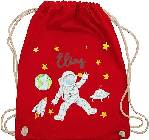 Turnbeutel Rucksack - Weltall - Astronaut Kinder Raumfahrt Weltraum Planet Geschenk - Unisize - Rot - rakete name tasche astronauten rucksäcke planeten beutel nasa kinderturnbeutel von Geschenk mit Namen personalisiert by Shirtracer