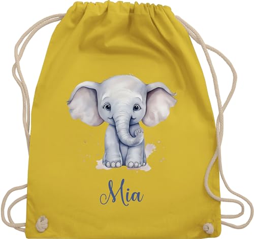 Turnbeutel Rucksack - Zootiere - Elefant Dickhäuter Grauer Riese Rüsseltier - Unisize - Gelb - elefanten und elephant kita elefantenmotiv name geschenke junge kinder von Geschenk mit Namen personalisiert by Shirtracer