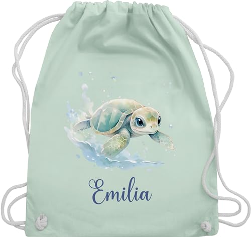 Turnbeutel Rucksack - Schildkröte mit Name personalisiert I Zootiere I Panzertier - Unisize - Pastell Grün - schildkröten turtle tiermotiv beutel schildkrötenmotiv und tasche turtles von Geschenk mit Namen personalisiert by Shirtracer