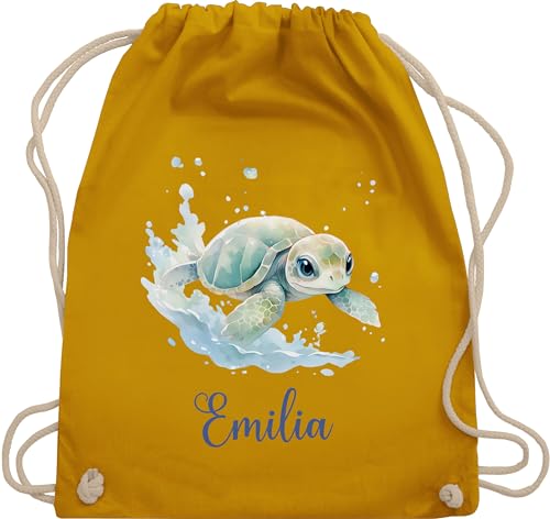 Turnbeutel Rucksack - Schildkröte mit Name personalisiert I Zootiere I Panzertier - Unisize - Senfgelb - schildkröten turtle tiermotiv beutel schildkrötenmotiv und tasche turtles personalierten von Geschenk mit Namen personalisiert by Shirtracer