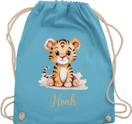 Turnbeutel Rucksack - Zootiere - Tiger - Unisize - Hellblau - name tiger, personalisierte tiermotiv tigermotiv personalisieren motiv geschenke von Geschenk mit Namen personalisiert by Shirtracer