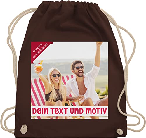 Turnbeutel Rucksack - eigenem Bild - Eigenes Foto Geschenk I - Unisize - Braun - kita wechselkleidung beutel selbst drucken photo stoffbeutel turnsackerl kindergarten kinder selber gestalten own von Geschenk mit Namen personalisiert by Shirtracer