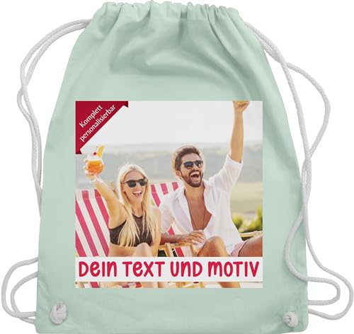 Turnbeutel Rucksack - eigenem Bild - Eigenes Foto Geschenk I - Unisize - Pastell Grün - kita wechselkleidung beutel selbst drucken photo stoffbeutel turnsackerl kindergarten kinder selber gestalten von Geschenk mit Namen personalisiert by Shirtracer
