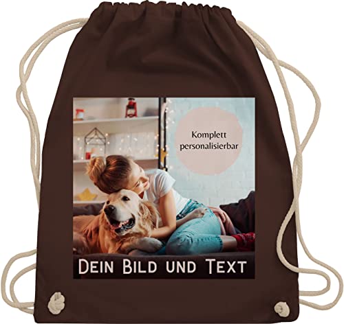 Turnbeutel Rucksack - eigenem - Foto Bild Geschenk I Dein Bild und Text - Unisize - Braun - personalisierte wechselkleidung beutel kita tasche selbst drucken photo stoffrucksack von Geschenk mit Namen personalisiert by Shirtracer
