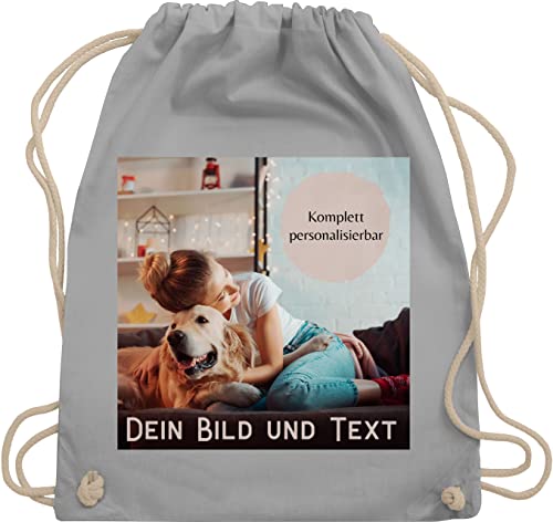 Turnbeutel Rucksack - eigenem - Foto Bild Geschenk I Dein Bild und Text - Unisize - Hellgrau - personalisierte wechselkleidung beutel kita tasche selbst drucken photo stoffrucksack von Geschenk mit Namen personalisiert by Shirtracer