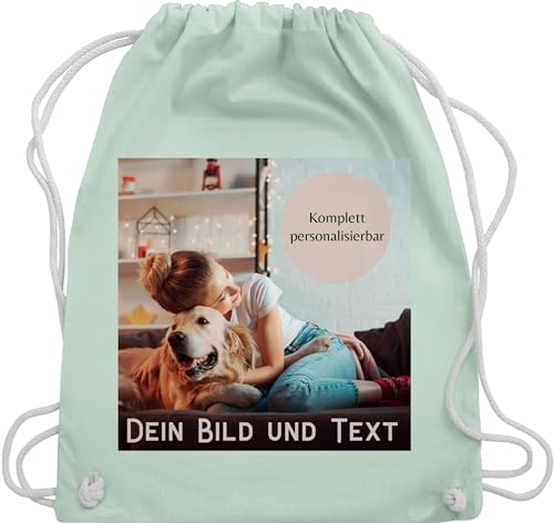 Turnbeutel Rucksack - eigenem - Foto Bild Geschenk I Dein Bild und Text - Unisize - Pastell Grün - personalisierte wechselkleidung beutel kita tasche selbst drucken photo stoffrucksack von Geschenk mit Namen personalisiert by Shirtracer