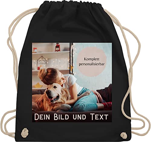 Turnbeutel Rucksack - eigenem - Foto Bild Geschenk I Dein Bild und Text - Unisize - Schwarz - personalisierte wechselkleidung beutel kita tasche selbst drucken photo stoffrucksack von Geschenk mit Namen personalisiert by Shirtracer