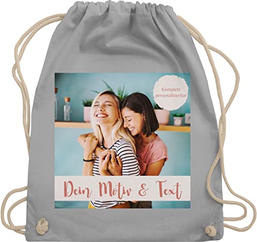 Turnbeutel Rucksack - eigenem - Foto Bild - Unisize - Hellgrau - zum selbst gestalten personalisierter beutel wechselkleidung selber drucken kita druck baumwoll custom stoff bedrucken bedruckt von Geschenk mit Namen personalisiert by Shirtracer