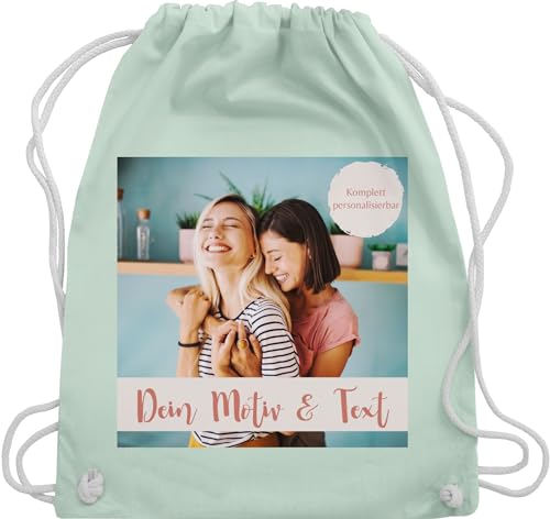 Turnbeutel Rucksack - eigenem - Eigenes Foto I Eigenes Bild - Unisize - Pastell Grün - tasche kita wechselkleidung beutel selbst drucken photo stoffbeutel mädchen sportbeutel bedrucken von Geschenk mit Namen personalisiert by Shirtracer