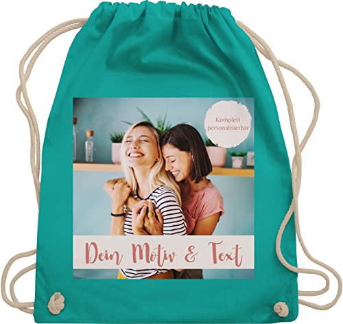 Turnbeutel Rucksack - eigenem - Eigenes Foto I Eigenes Bild - Unisize - Türkis - tasche kita wechselkleidung beutel selbst drucken photo stoffbeutel mädchen sportbeutel bedrucken selber gestalten von Geschenk mit Namen personalisiert by Shirtracer