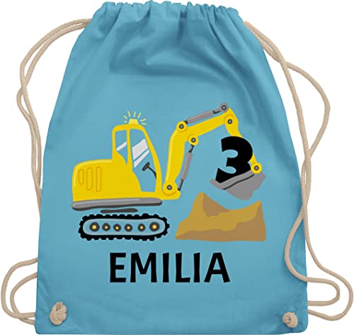 Turnbeutel Rucksack - 3. Geburtstag - Bagger mit Name zum Dritten - Unisize - Hellblau - 3 jahre und drei ab jahren kinder 3.geburtstag ich bin baumwolle jungen geschenke für dreijährige stoff von Geschenk mit Namen personalisiert by Shirtracer