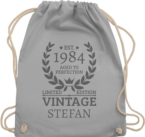 Turnbeutel Rucksack - 40. Geburtstag - Est.1984 Aged to perfection Limited Edition - Unisize - Hellgrau - 40 jahre name 1983 40.geburtstag vintage vierzigsten years geburstag zum witz geschenke von Geschenk mit Namen personalisiert by Shirtracer