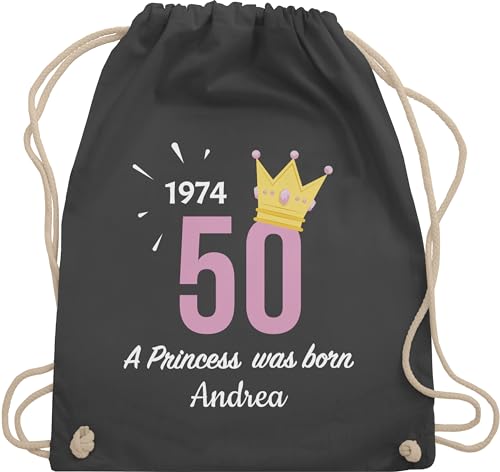 Turnbeutel Rucksack - 50. Geburtstag - 1974 A Princess was Born - zum Fünfzigsten - mit Name - Unisize - Dunkelgrau - 50 jahre 1973 baumwolle geschenke personalisierte und 50.geburtstag in von Geschenk mit Namen personalisiert by Shirtracer