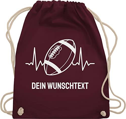 Turnbeutel Rucksack - Geschenke - Football Geschenk personalisiert mit Namen und Herzschlag American Football Männer Superbowl - Unisize - Bordeauxrot - stoffbeutel stoffsackerl taschen sportbeutel von Geschenk mit Namen personalisiert by Shirtracer