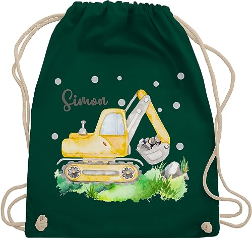 Turnbeutel Rucksack - Bagger I Baggerfahrer Geschenk - Unisize - Dunkelgrün - beutel kita name personalisierter sportbeutel für kindergartenkinder jungen baufahrzeug fahrzeug stoffrucksack von Geschenk mit Namen personalisiert by Shirtracer