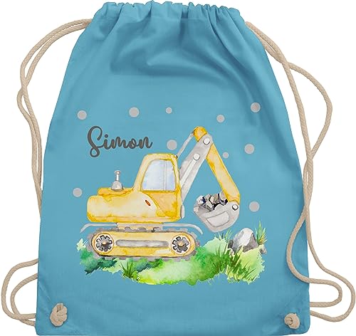 Turnbeutel Rucksack - Bagger Baggerfahrer Geschenk - Unisize - Hellblau - kinderturnbeutel kindergarten wechselwäsche beutel kita stoffbeutel kinder für kind jungen sportbeutel junge gym tasche von Geschenk mit Namen personalisiert by Shirtracer