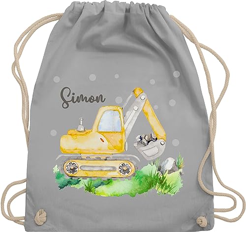 Turnbeutel Rucksack - Bagger Baggerfahrer Geschenk - Unisize - Hellgrau - kindergarten krempel beutel kinder baumwolle personalisierter sportbeutel für kindergartenkinder jungen stoff kita baumwoll von Geschenk mit Namen personalisiert by Shirtracer