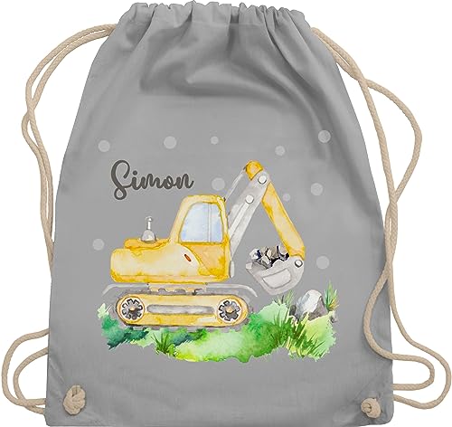 Turnbeutel Rucksack - Bagger I Baggerfahrer Geschenk - Unisize - Hellgrau - beutel kita name personalisierter sportbeutel für kindergartenkinder jungen baufahrzeug fahrzeug stoffrucksack von Geschenk mit Namen personalisiert by Shirtracer